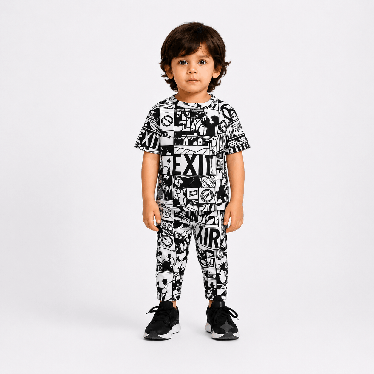 Baby Boy Multicolor Printed T-Shirt + Full Pant Combo (7) (1) ১–১২ বছর বয়সী বাবুদের জন্য মাল্টিকালার টি-শার্ট + ফুল প্যান্ট কম্বো - Image 1